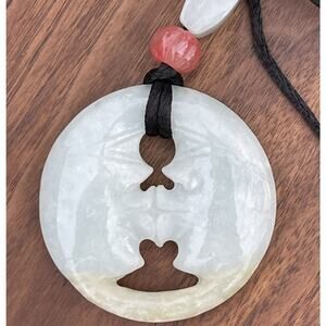 247ctw Jade Vintage Jadeite Carved Necklace Pendant Estate 93